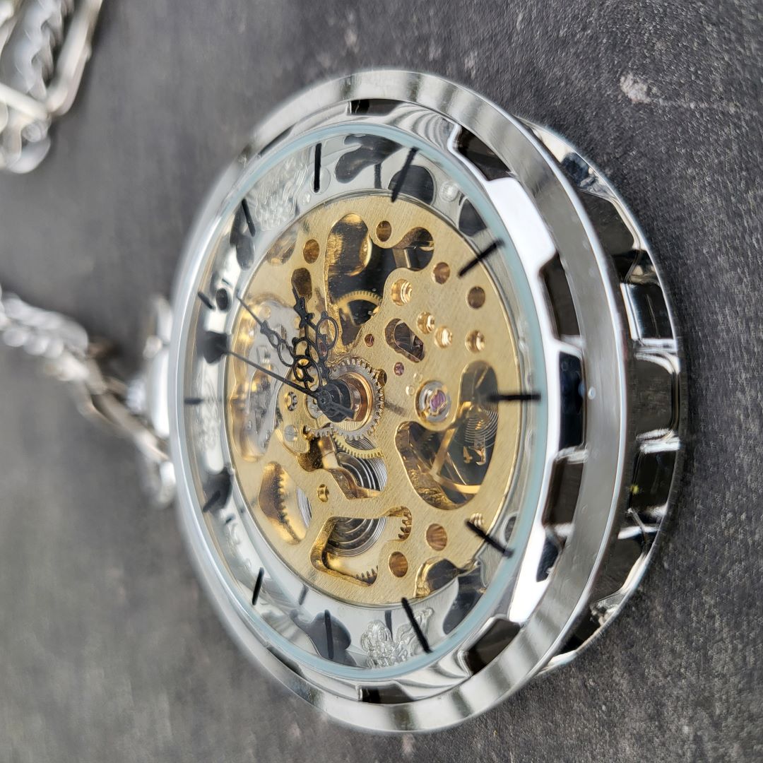 Skeleton Steampunk Mechanical Pocket Watch