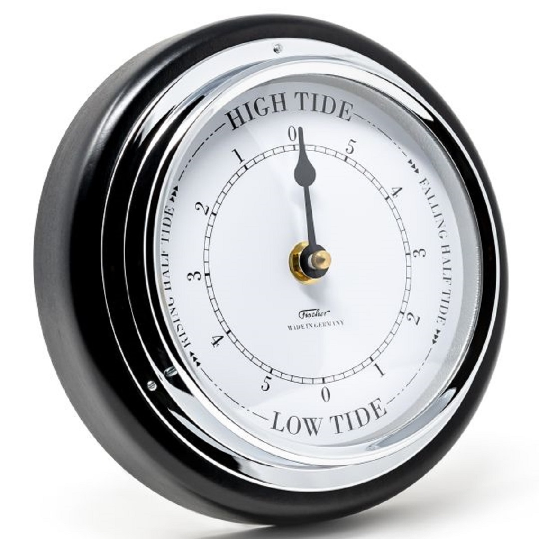 Ebony &amp; Chrome Tide Only Clock – 170mm Elegant Coastal Timepiece