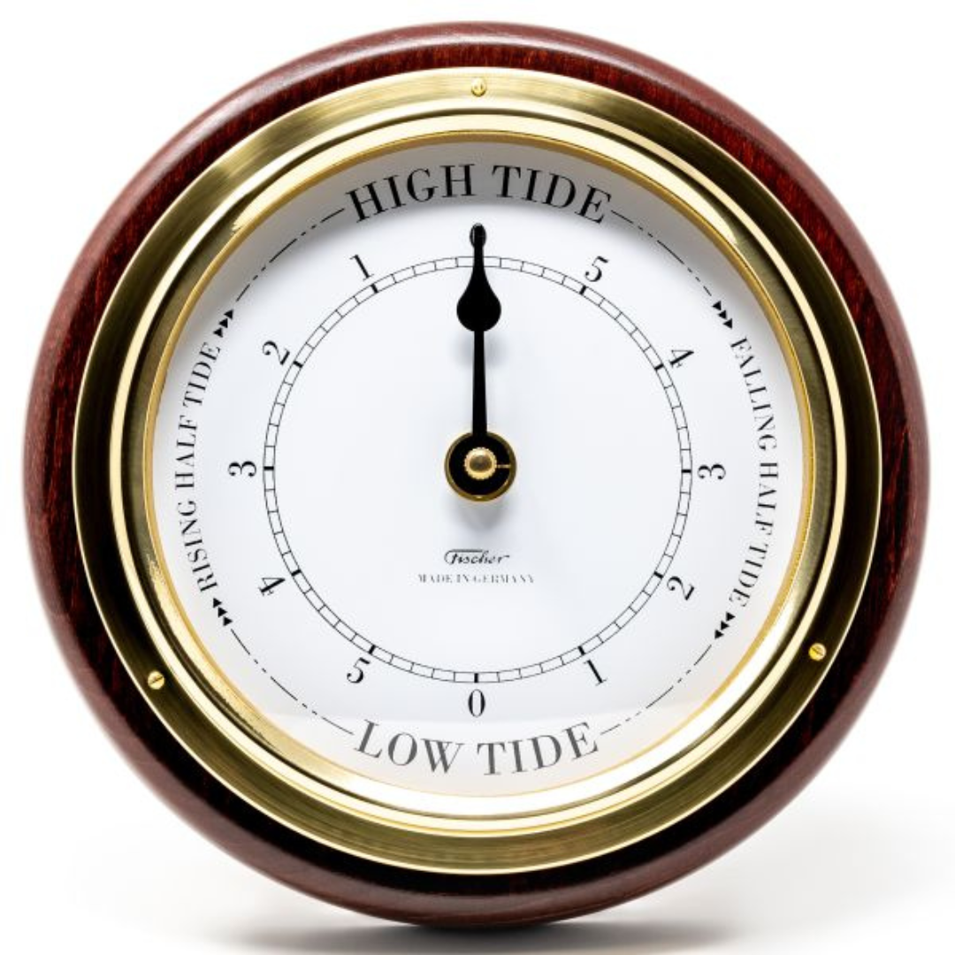 Mahogany &amp; Brass Tide Only Clock – 170mm Elegant Coastal Timepiece