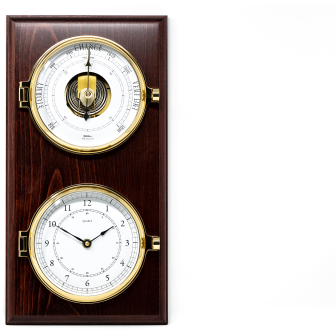 Brass Barometer &amp; Clock on Mahogany