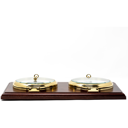Impressive Pot hole Brass Barometer &amp; Clock on Mahogany Base