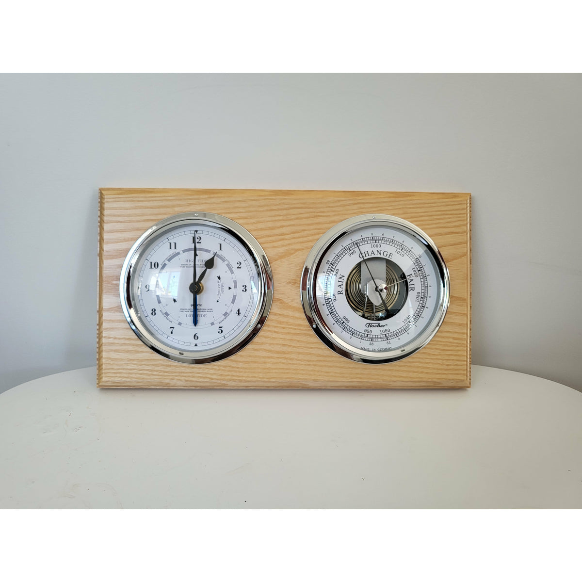 Ash &amp; Chrome Barometer Tide Clock – Stylish Coastal Weather Instrument