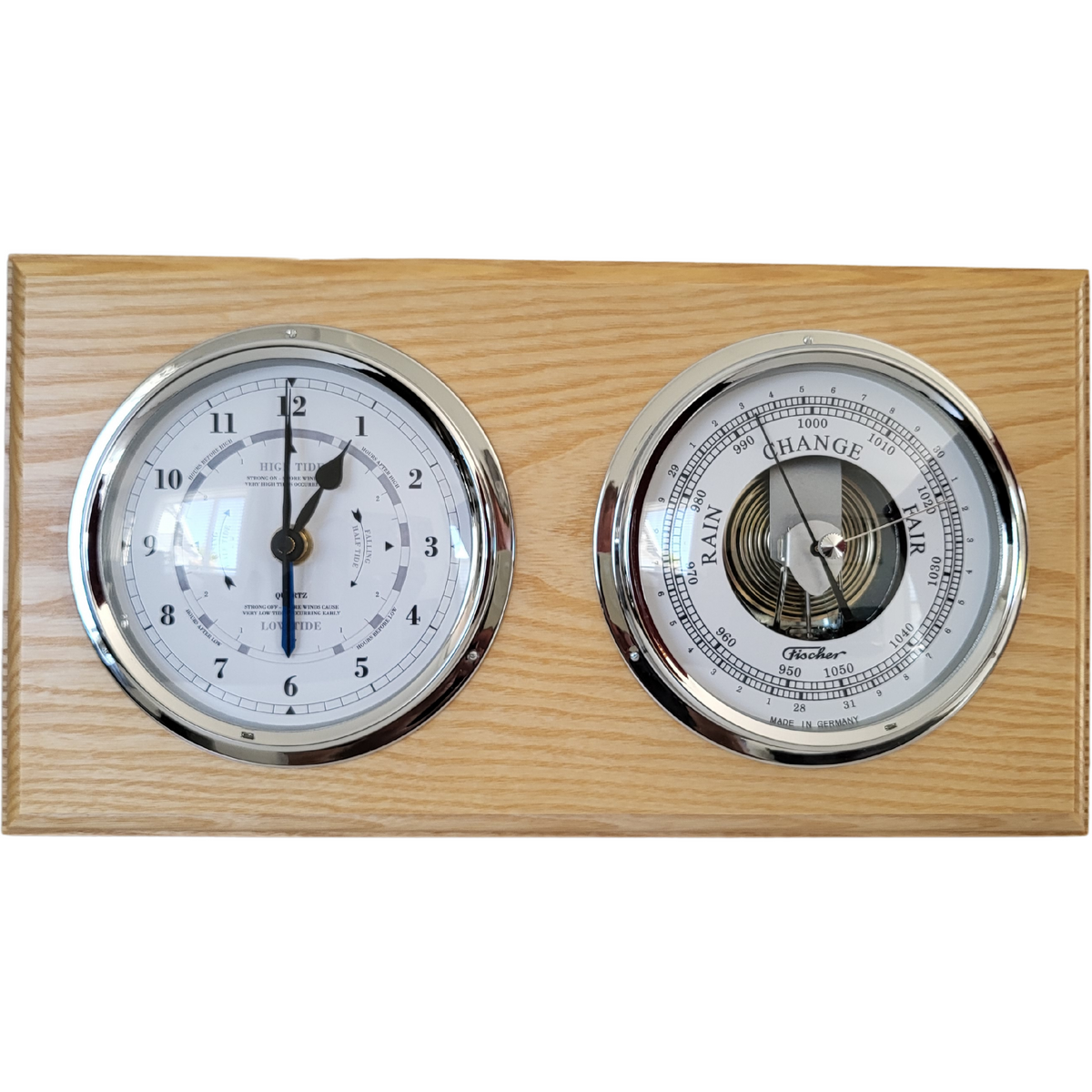 Ash &amp; Chrome Barometer Tide Clock – Stylish Coastal Weather Instrument