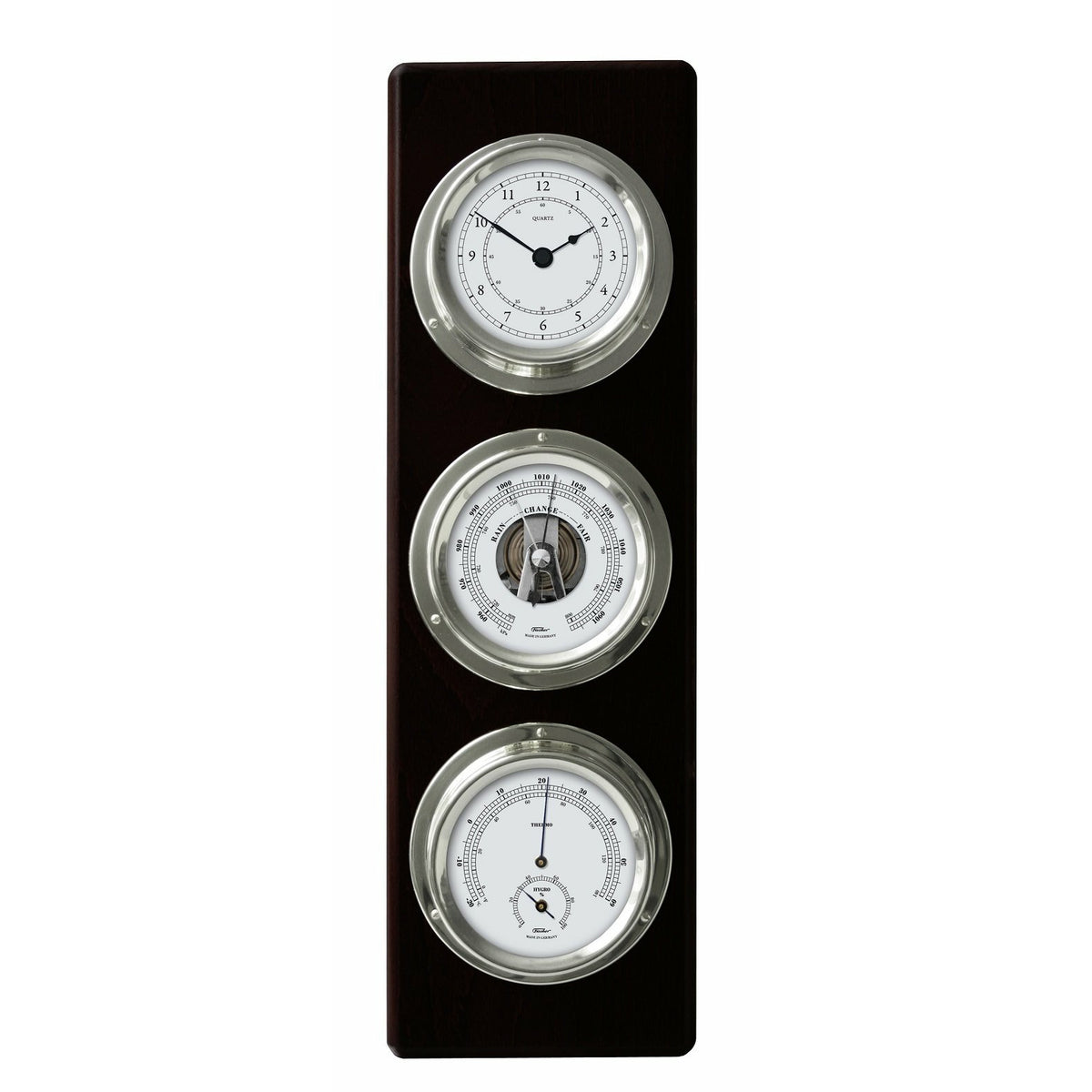 Contemporary Ebony &amp; Chrome Weatherstation – Complete Set: Hygrometer, Barometer, Thermometer &amp; Quartz Clock