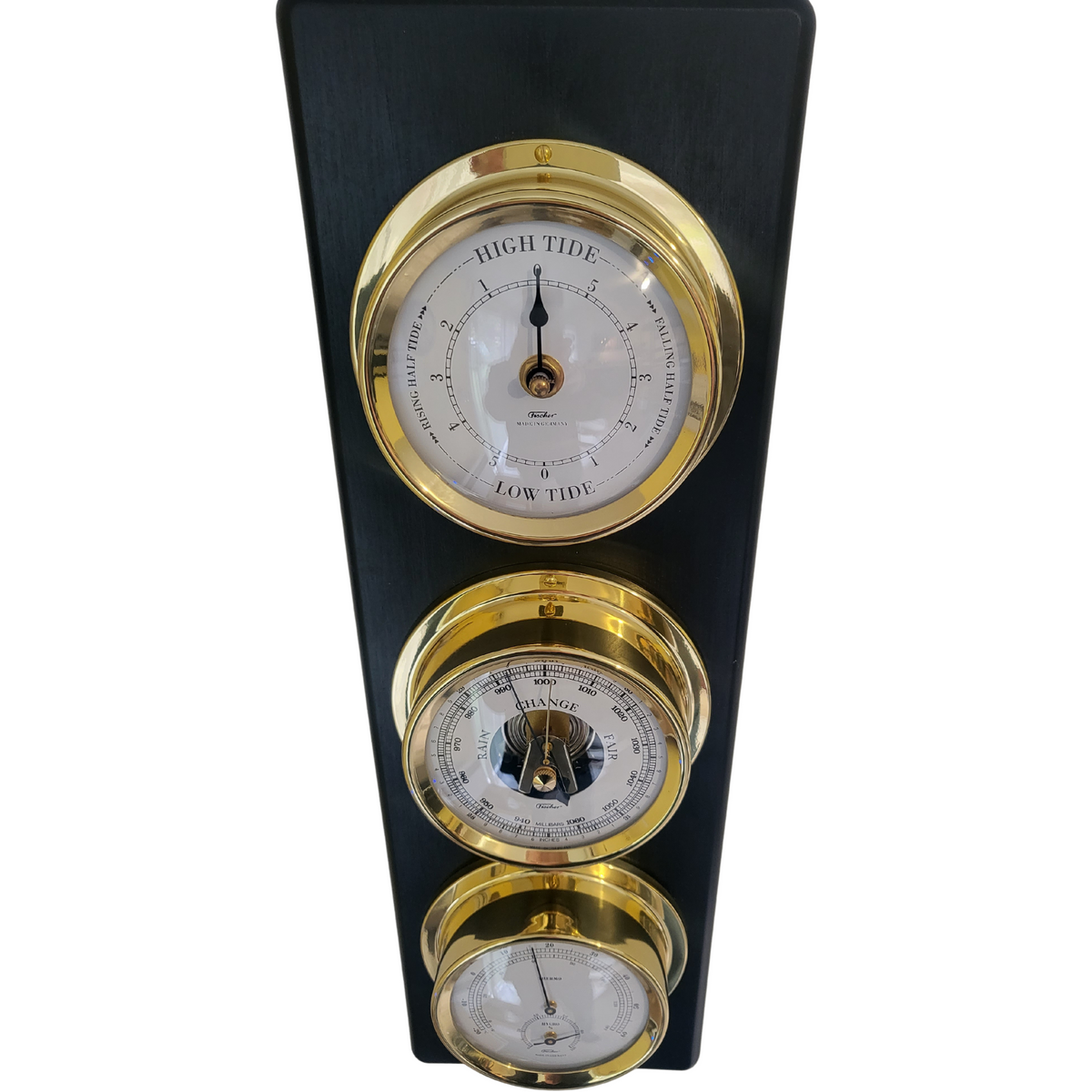 Modern Weather station &amp; Tide clock Black &amp; Brass