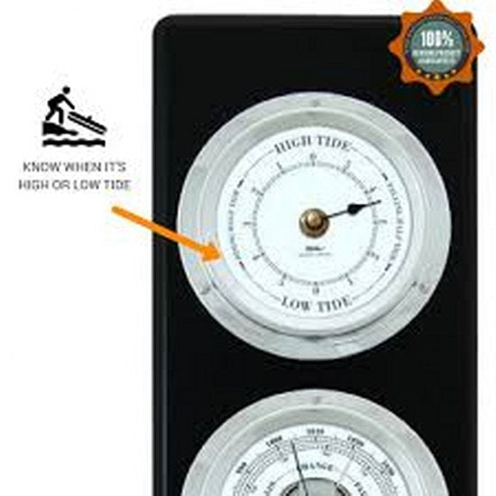 Contemporary Ebony &amp; Chrome Weatherstation – Complete Set: Hygrometer, Barometer, Thermometer &amp; Tide Clock