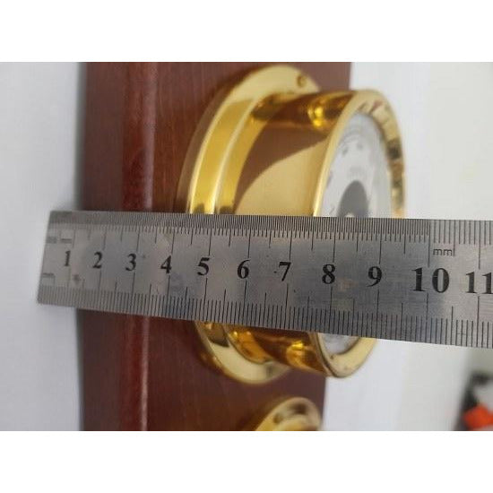 Contemporary Mahogany &amp; Brass Weatherstation – Complete Set: Hygrometer, Barometer, Thermometer &amp; Tide Clock
