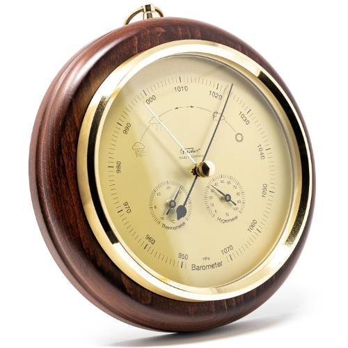 Mahogany &amp; Brass Weather-Station  3 in 1 - Hygrometer + Barometer + Thermometer