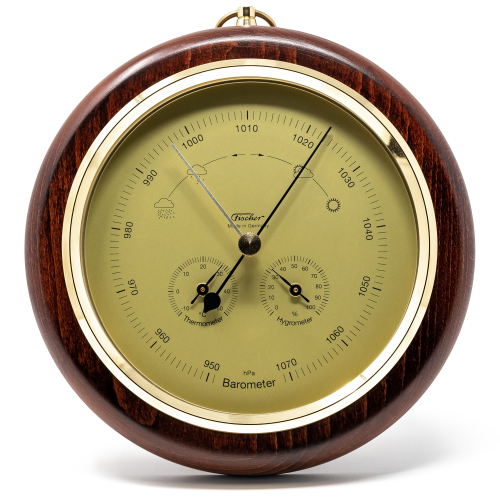 Mahogany &amp; Brass Weather-Station  3 in 1 - Hygrometer + Barometer + Thermometer