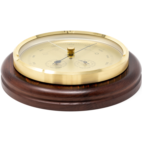 Mahogany &amp; Brass Weather-Station  3 in 1 - Hygrometer + Barometer + Thermometer