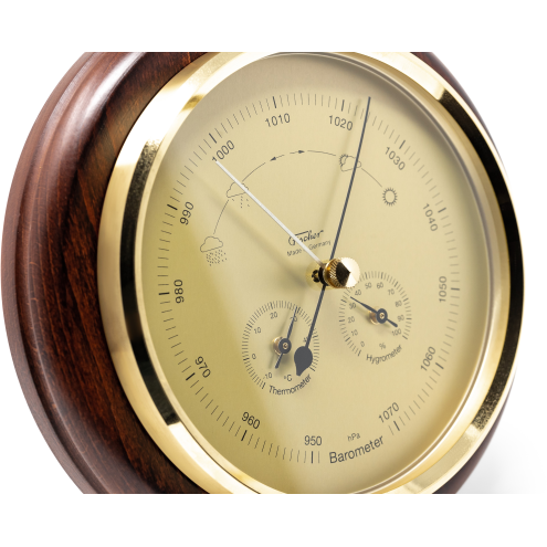 Mahogany &amp; Brass Weather-Station  3 in 1 - Hygrometer + Barometer + Thermometer