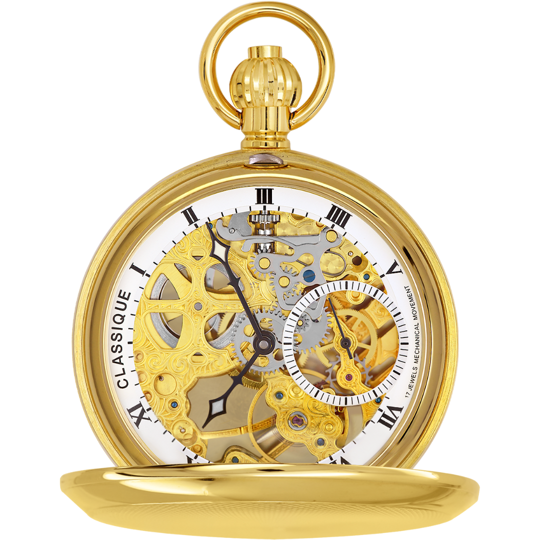 Skeleton Mechanical Gold Pocket Watch