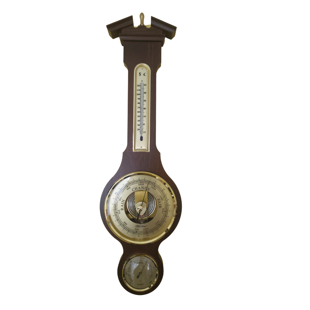 Traditional  Banjo Walnut 540 mm Weatherstation -3 in 1 - Hygrometer + Barometer + Thermometer