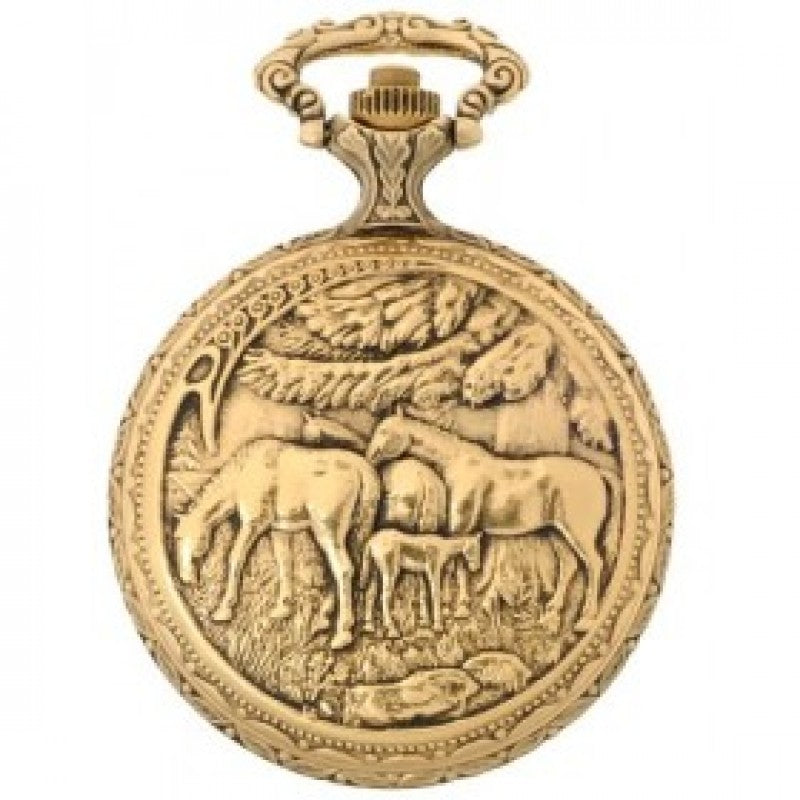 Horses  Pewter Gold Antique Swiss Quartz Pocket Watches