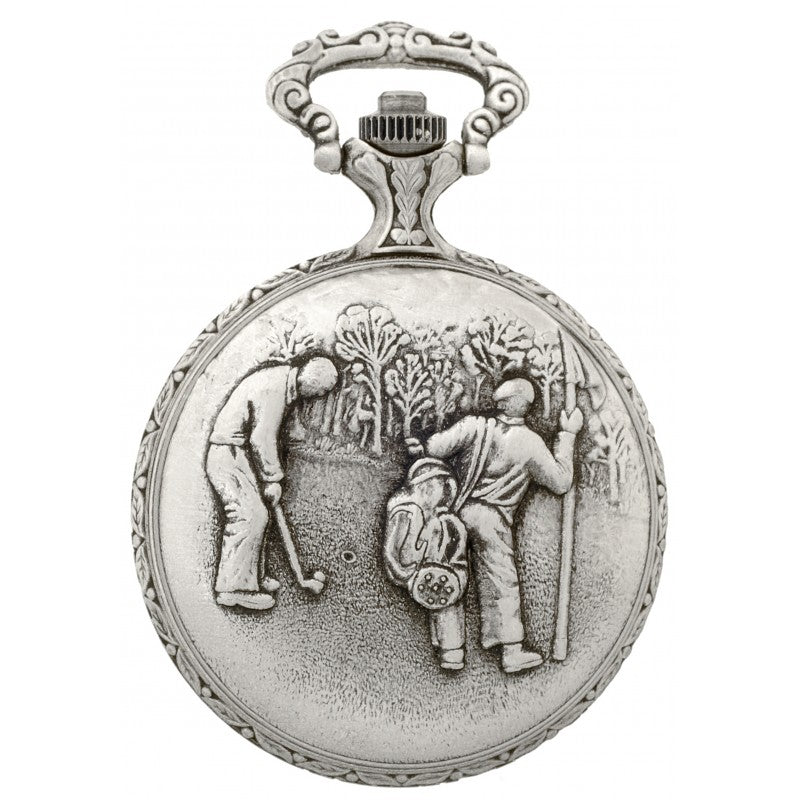 Golf Pewter Antique Swiss Quartz  Pocket Watch