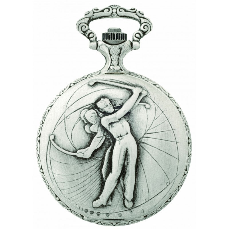 Golf Pewter Antique Swiss Quartz  Pocket Watch