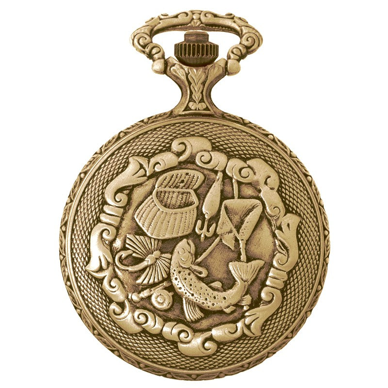 Fisherman  Gold Antique Swiss Quartz  Pocket Watch