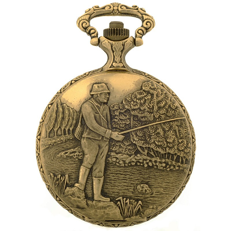 Fisherman  Gold Antique Swiss Quartz  Pocket Watch