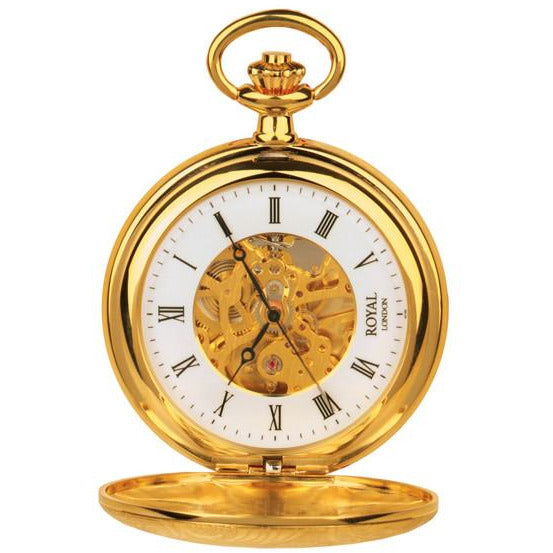 Half Hunter Gold Pocket Watch By Royal London 90009.01