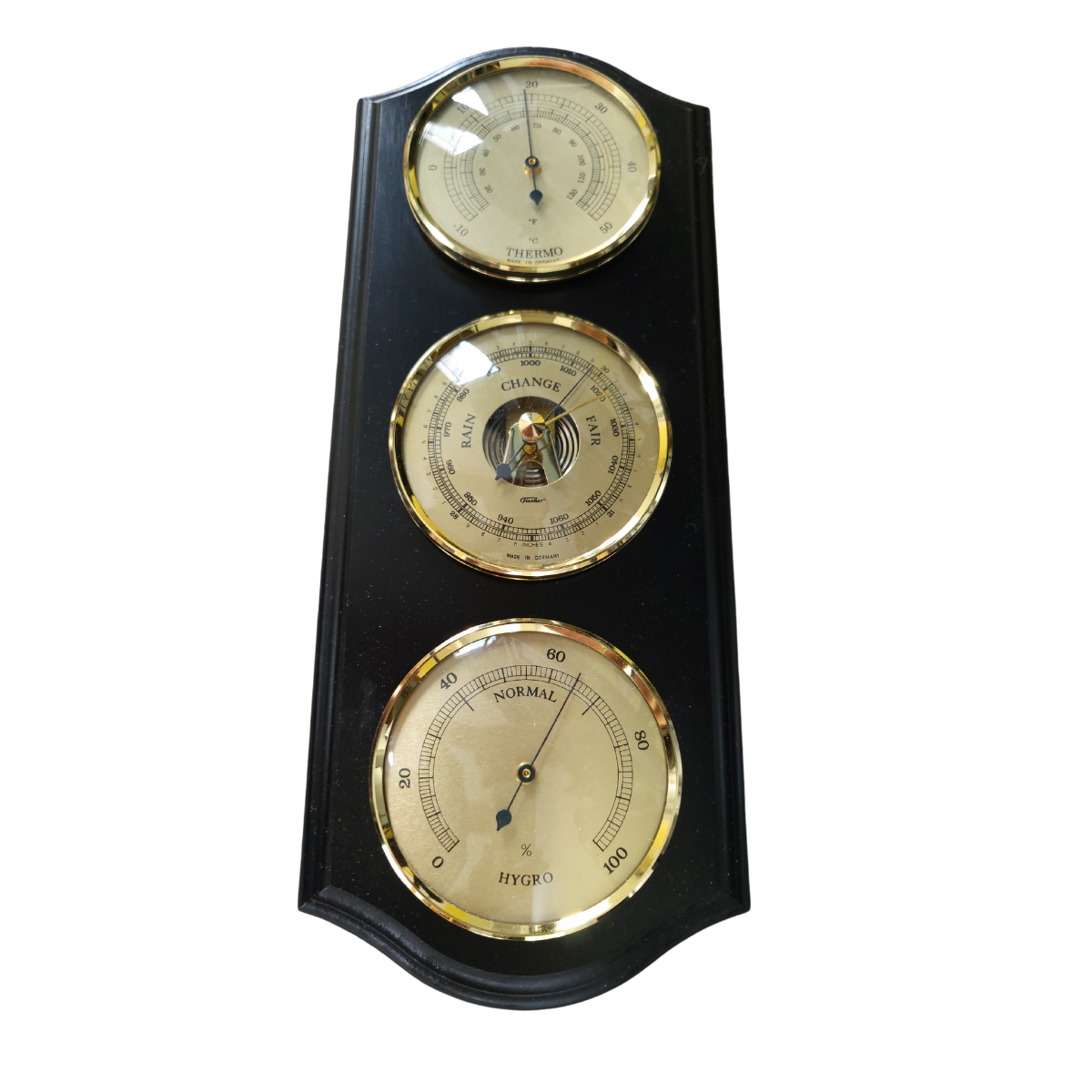 Ebony &amp; Brass Weatherstation-3 in 1 - Hygrometer + Barometer + Thermometer