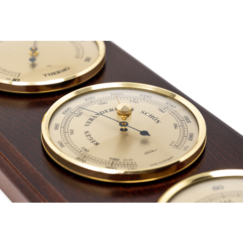 Mahogany &amp; Brass Weatherstation-3 in 1 - Hygrometer + Barometer + Thermometer