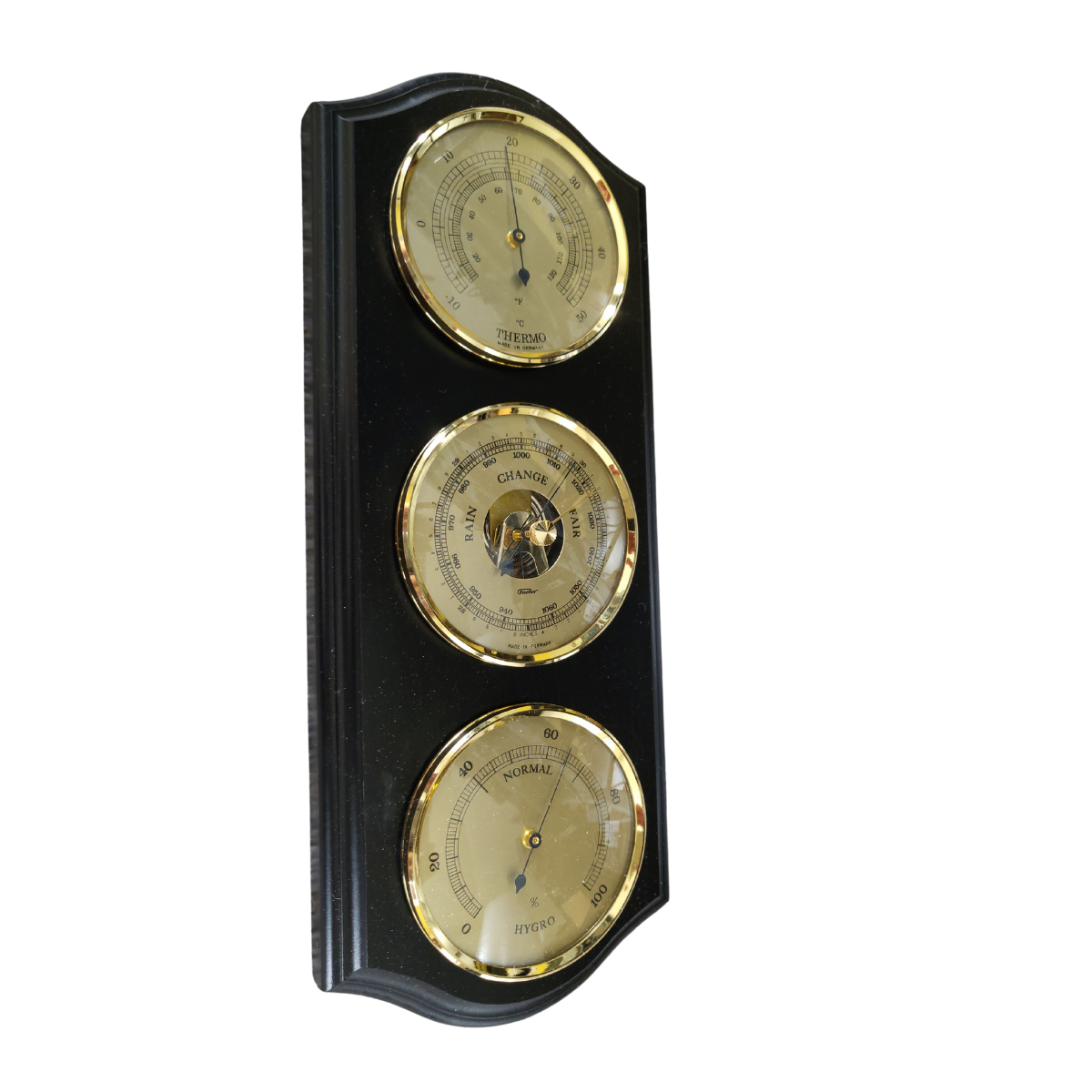 Ebony &amp; Brass Weatherstation-3 in 1 - Hygrometer + Barometer + Thermometer