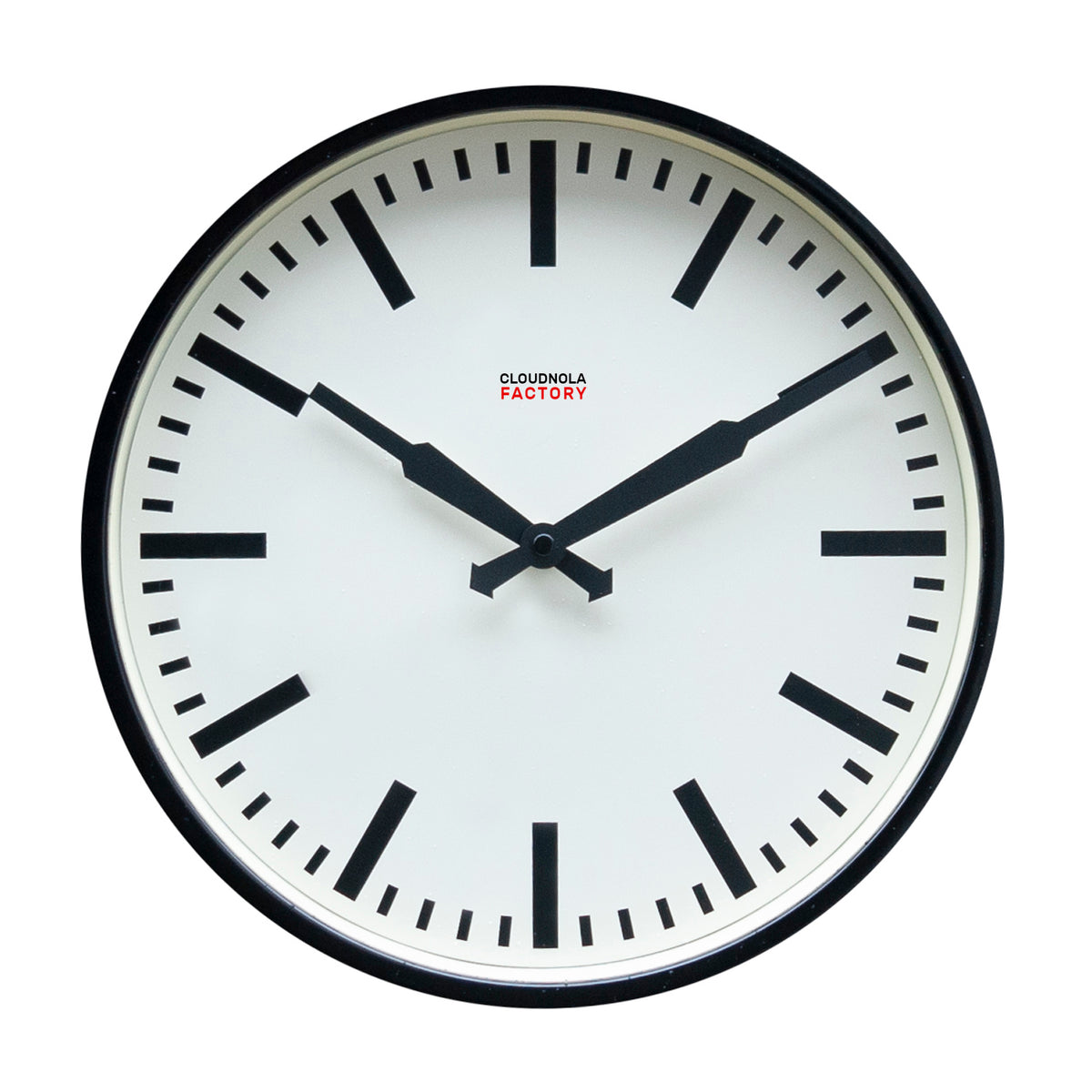 Cloudnola Factory Black Station Clock – Industrial Design with Baton Dial