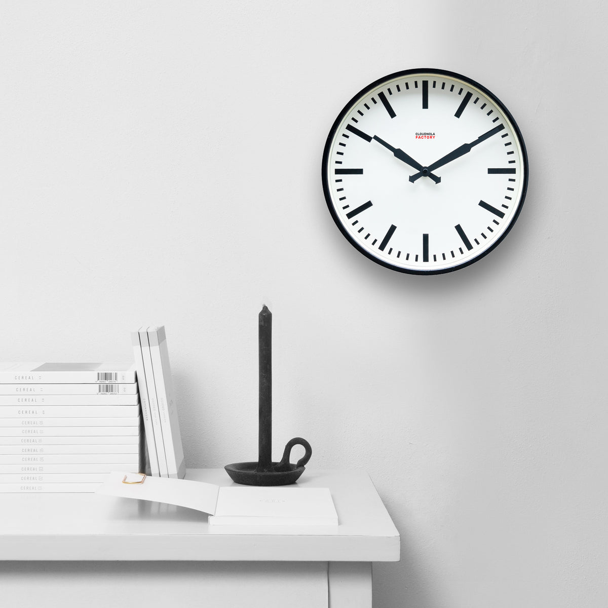 Cloudnola Factory Black Station Clock – Industrial Design with Baton Dial