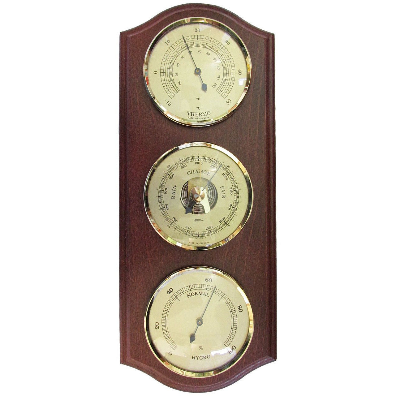 Walled Mounted Mahogany and Brass Fischer Weatherstation 9176-22