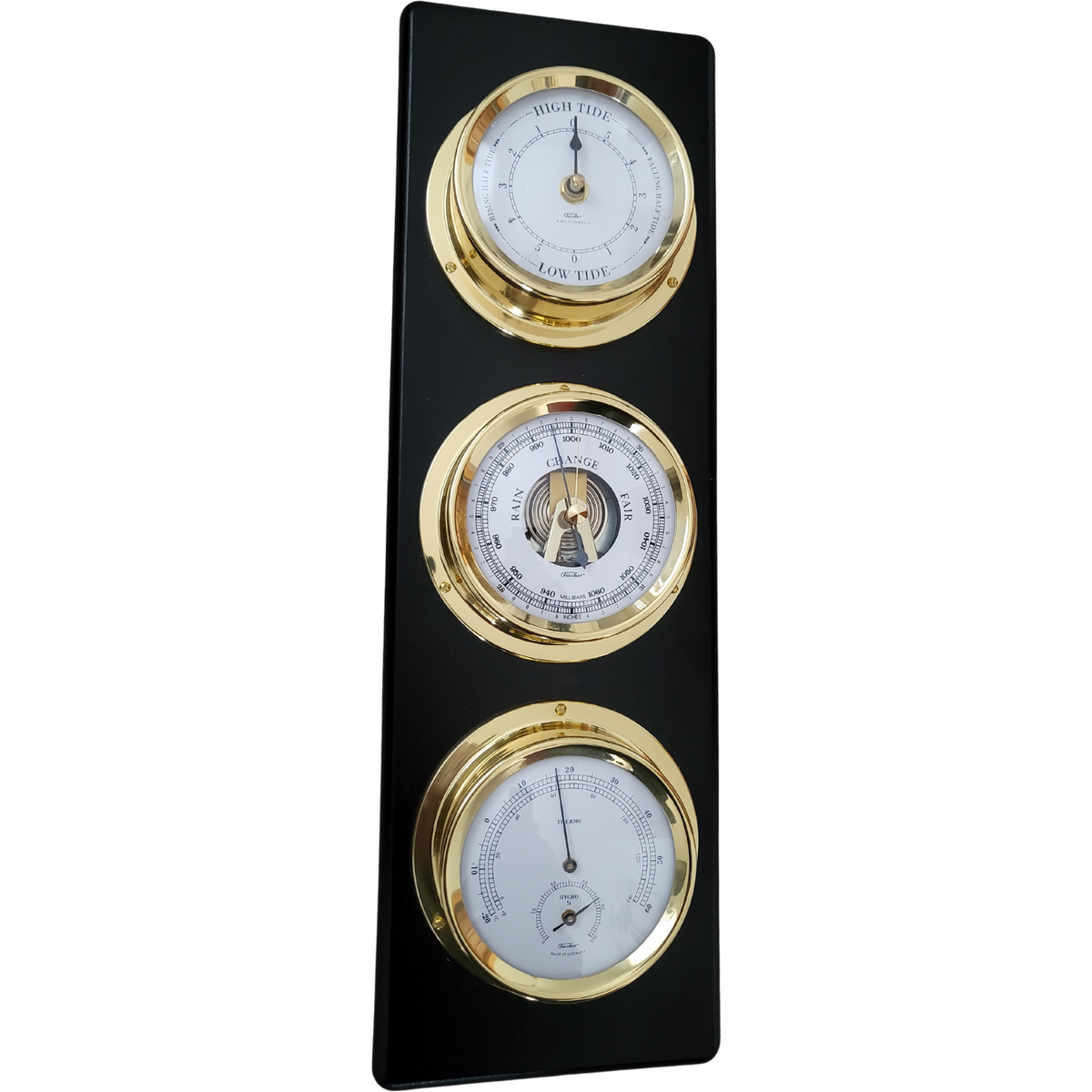 Modern Weather station &amp; Tide clock Black &amp; Brass