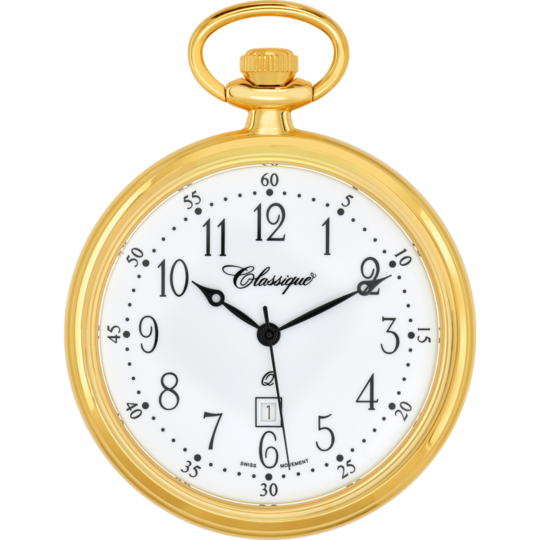 Gold Plated Open Dial Pocket Watch