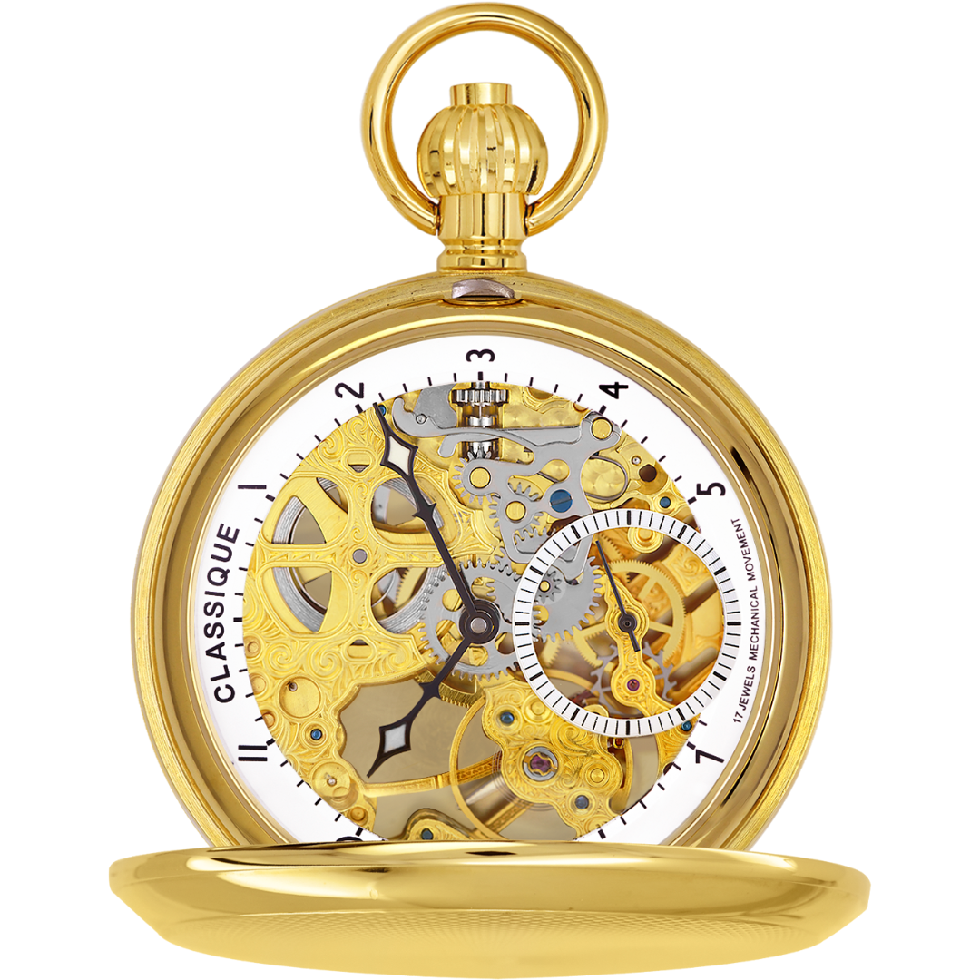 Skeleton Mechanical Gold Pocket Watch