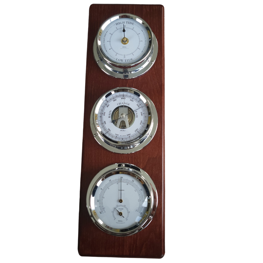 Modern Weather station &amp; Tide clock Mahogany &amp; Chrome