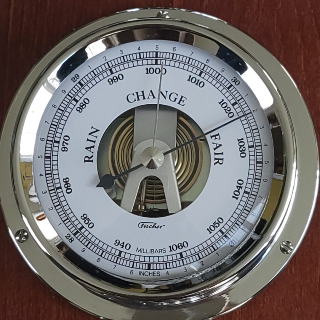 Contemporary Mahogany &amp; Chrome Weatherstation – Complete Set: Hygrometer, Barometer, Thermometer &amp; Tide Clock