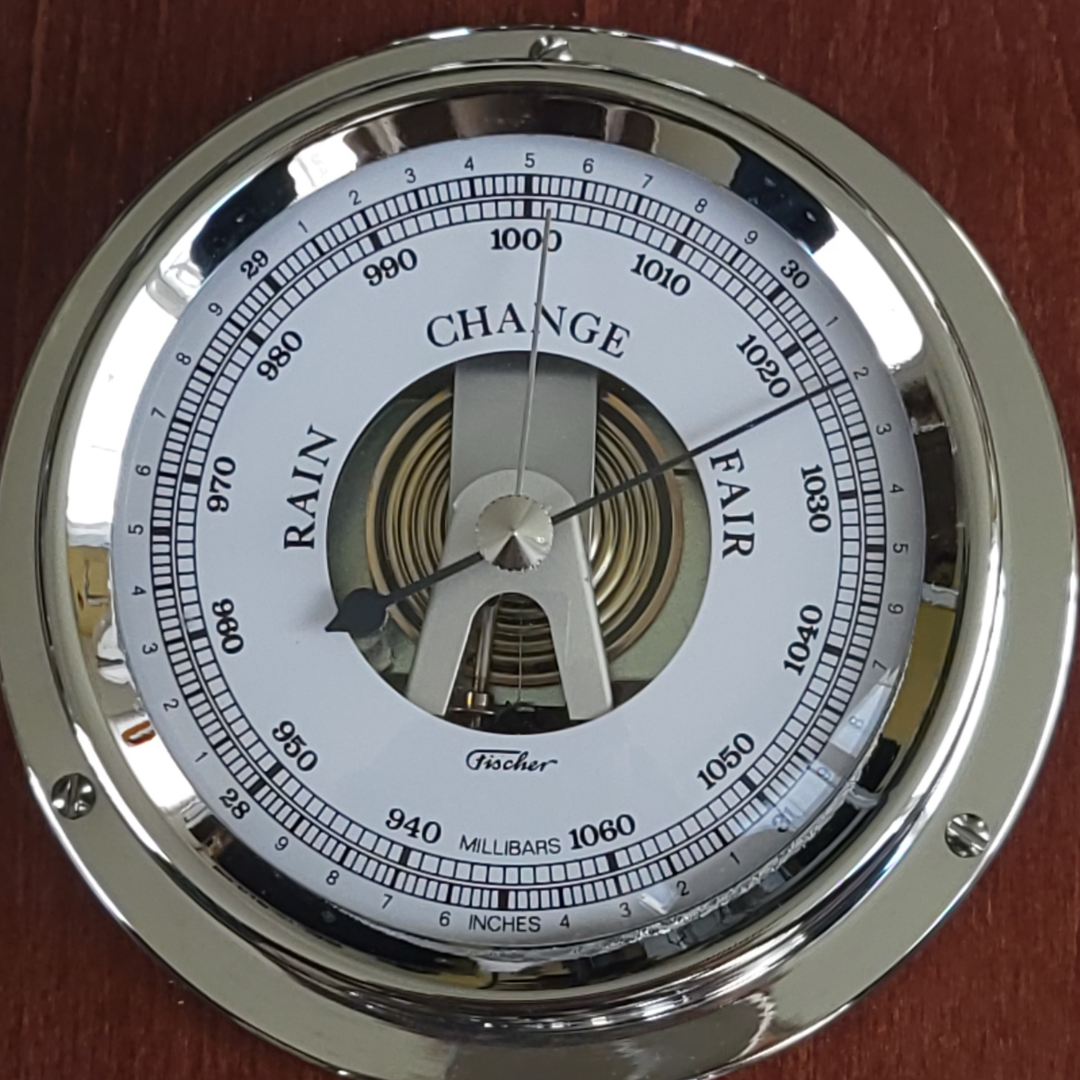 Modern  Mahogany &amp; Chrome  Weatherstation with  4 x Instruments -  Hygrometer + Barometer + Thermometer + Tide Clock