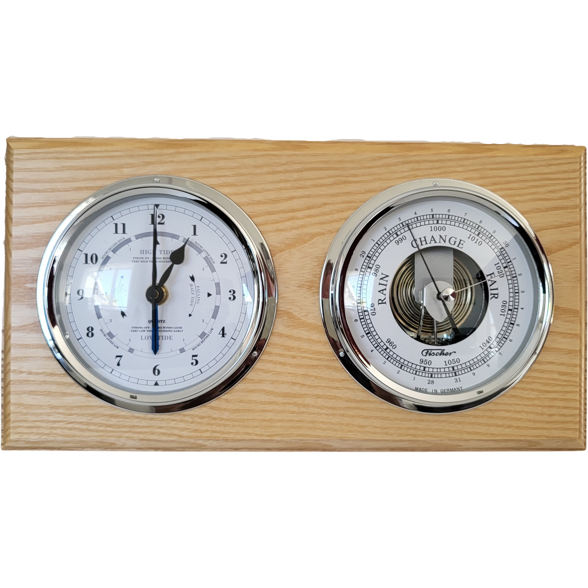 Ash &amp; Chrome Barometer Tide Clock – Stylish Coastal Weather Instrument