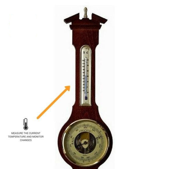 Traditional  Banjo Mahogany 540 mm Weatherstation -3 in 1 - Hygrometer + Barometer + Thermometer
