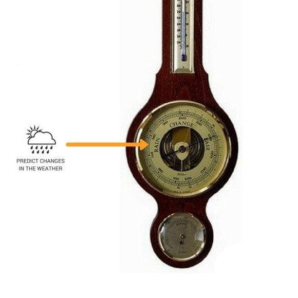 Traditional  Banjo Mahogany 540 mm Weatherstation -3 in 1 - Hygrometer + Barometer + Thermometer