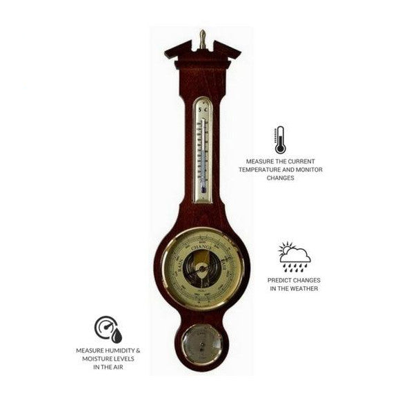 Traditional  Banjo Mahogany 540 mm Weatherstation -3 in 1 - Hygrometer + Barometer + Thermometer