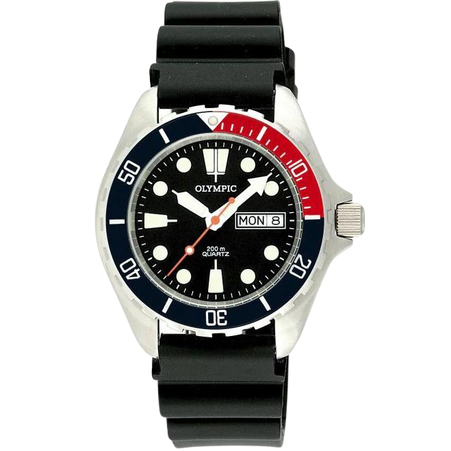 200m Divers Steel Watch - Black-Green - Red